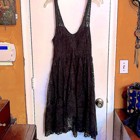 Free People Black Gold Shimmer Lace Crochet Tiered Maxi Dress - Picture 1 of 8